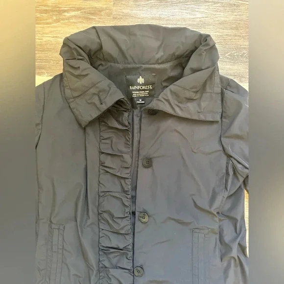 Rainforest Rain Coat Womens Medium Black Polyester Pleated Long Sleeve Hooded - Picture 4 of 13